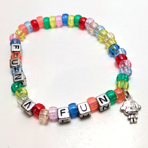 Handmade Fun Monkey Rainbow Beaded Bracelet Preppy Kidcore Kawaii Vintage 90s - Picture 1 of 2